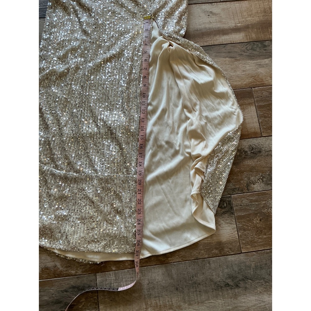 IEENA FOR MACDUGGAL SILVER SEQUIN SWEETHEART NECKLINE UBACK FRONT SLIT GOWN SZ 6 - Picture 15 of 16